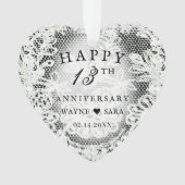 13e zwart + wit kant bruiloft Jubileum Ornament (voorkant)