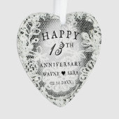 13e zwart + wit kant bruiloft Jubileum Ornament (voorkant)