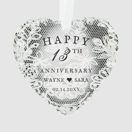 13e zwart + wit kant bruiloft Jubileum Ornament (achterkant)