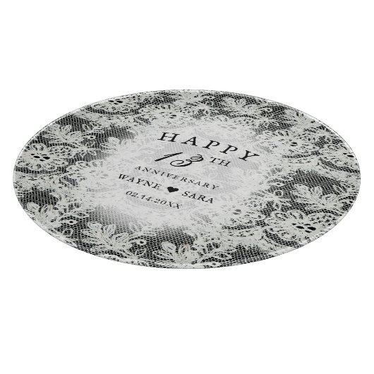 13e zwart + wit kant bruiloft Jubileum Snijplank (Hoek)