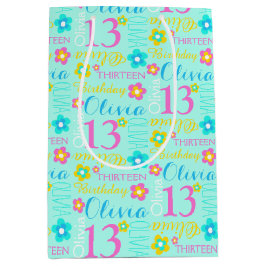 13th Birthday aqua blauwgroen roze cadeautas met s