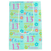 13th Birthday aqua blauwgroen roze cadeautas met s (Achterkant)