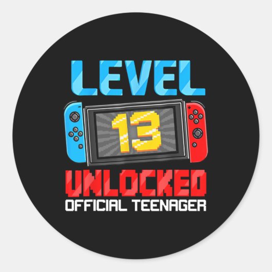 13th Birthday Game Level 13 Ontgrendeld Officiële Ronde Sticker (Voorkant)