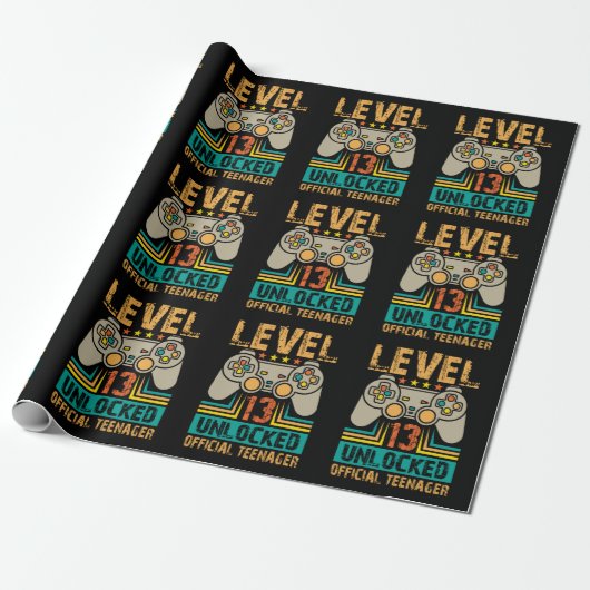 13th Birthday Gift Boys Level 13 Unlocked Official Cadeaupapier (Uitgerold)