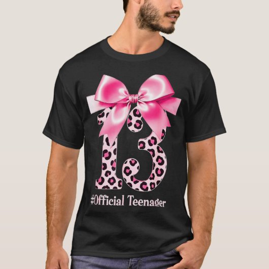 13th Birthday Girl Nk Coquette Bow Leopard 13 Year T-shirt (Voorkant)