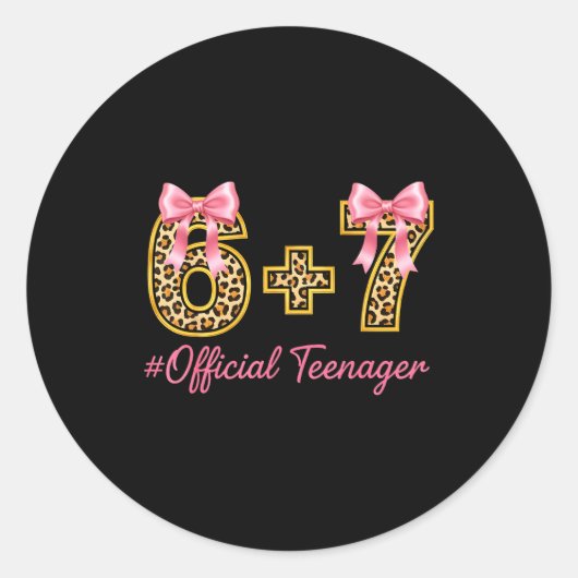 13th Birthday Girl Nk Coquette Bow Leopard 6+7 Yea Ronde Sticker (Voorkant)