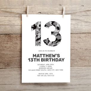 13th Birthday, Grey Camo Personalized Teen Kaart