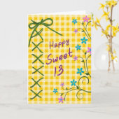 13th Birthday, Groen Stropdas - Geel Gingham, Bloe Kaart (Gele Bloem)