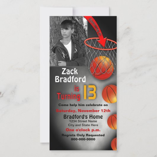 13th Birthday Invitation, Basket Ball Hoop (Voorkant)