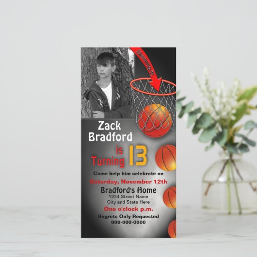 13th Birthday Invitation, Basket Ball Hoop (Staand voorkant)