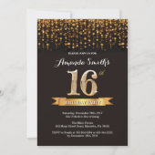 13th Birthday Invitation Black en Gold Glitt6r Kaart (Voorkant)