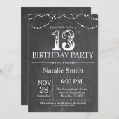 13th Birthday Invitation Chalkboard String Lights Kaart (Voorkant / Achterkant)