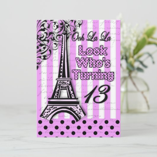 13th Birthday Invitation, Franse/Eiffeltoren Kaart (Staand voorkant)