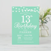 13th Birthday Invitation Mint Green Kaart (Staand voorkant)