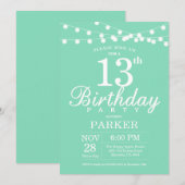 13th Birthday Invitation Mint Green Kaart (Voorkant / Achterkant)
