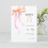 13th Birthday Invitation Pink Bow for Girls Kaart (Staand voorkant)