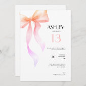 13th Birthday Invitation Pink Bow for Girls Kaart (Voorkant / Achterkant)