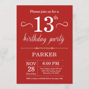 13th Birthday Invitation Red Kaart