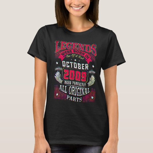 13th Birthday  Legends Born In October 2009 13 Yrs T-shirt (Voorkant)