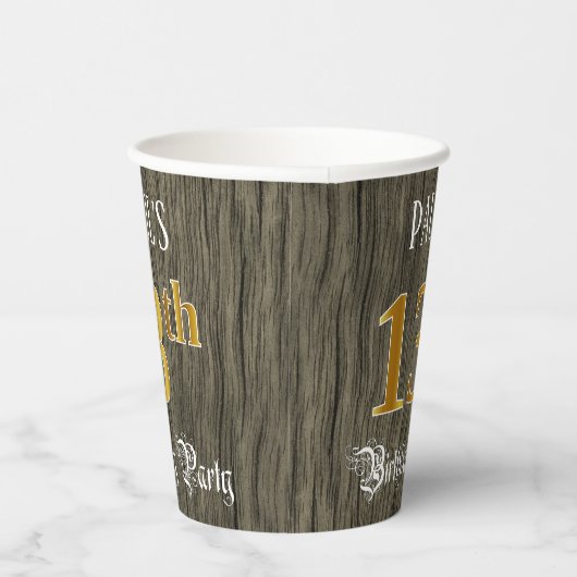 13th Birthday Party — Faux Gold & Faux Wood Looks Papieren Bekers (Rechts)