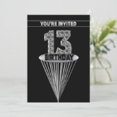 13th Birthday Party Invitation - Silver and Black, Kaart (Staand voorkant)