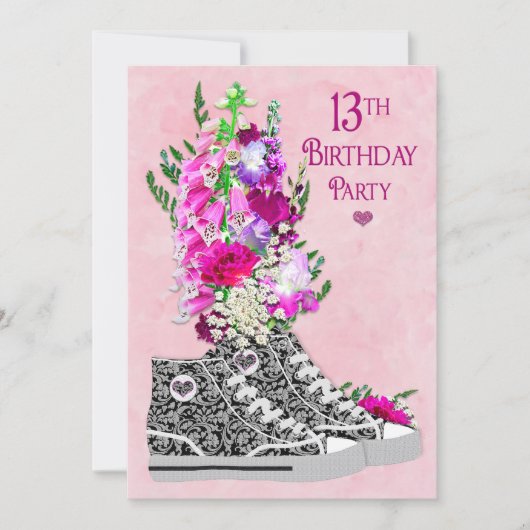 13th Birthday Party Invitation, Sneakers Kaart (Voorkant)
