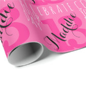 13th Birthday Pink Custom Name Typography Cadeaupapier (Rol Hoek)