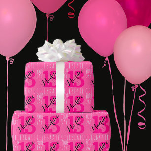 13th Birthday Pink Custom Name Typography Cadeaupapier