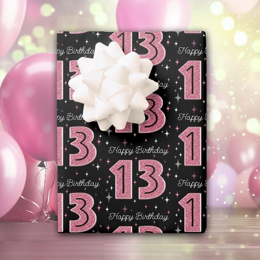 13th Birthday Pink Glitter For Girl Inpakpapier Vel