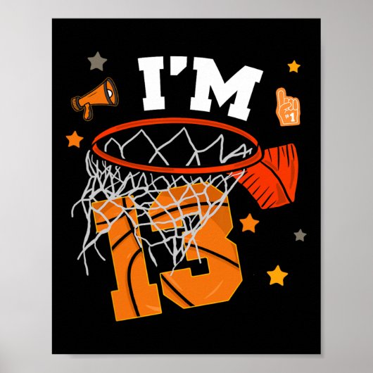 13th Birthday Sketll Boy 13 Yr Old Thirteen Years Poster (Voorkant)