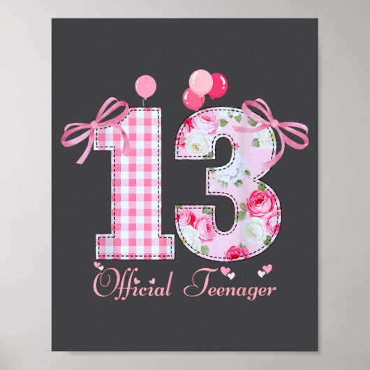 13th Birthday Teenager Coquette Bow 13 Year Old  Poster (Voorkant)