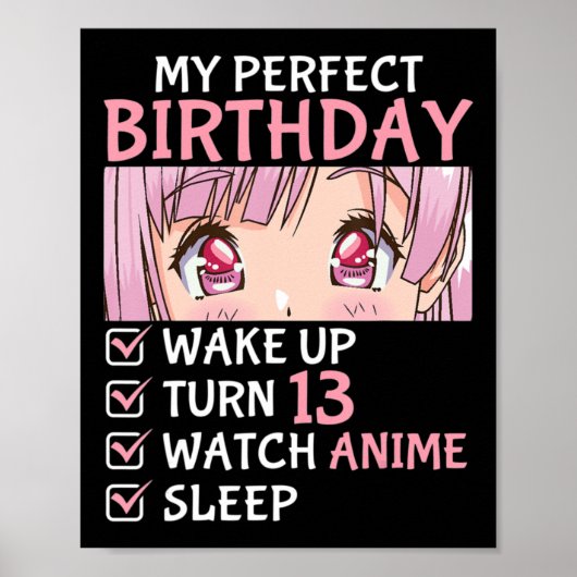 13th Birthday Watch Anime 13 Years Old Anime Teen Poster (Voorkant)