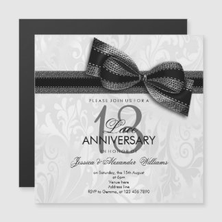 13th Lace Wedding Jubileum Damask en Faux Bow Magnetische Uitnodiging