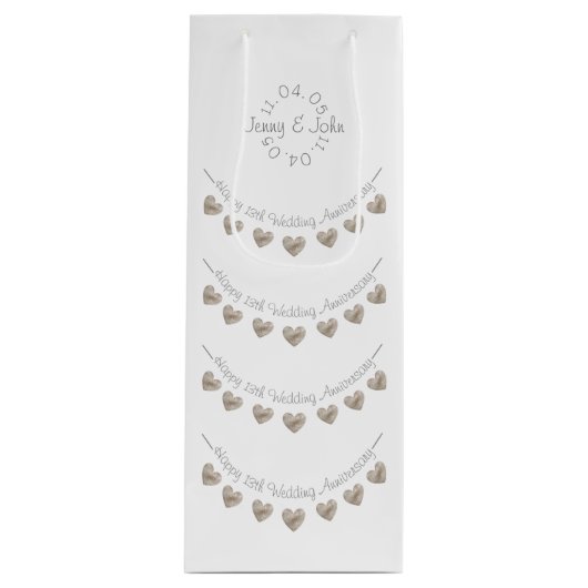 13th Wedding Jubileum lace hart wijnzak Wijn Cadeautas (Voorkant)
