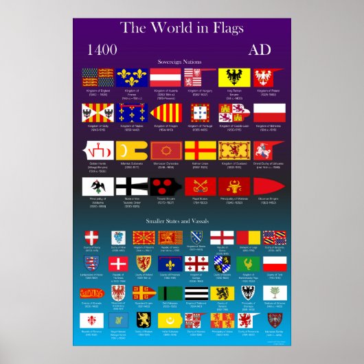 1400 AD-vlaggen van de wereld Poster (Voorkant)