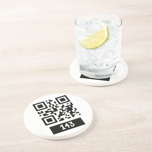 143 geheim QR codebericht, decodeer het en zeg het Zandsteen Onderzetter (Zijkant)