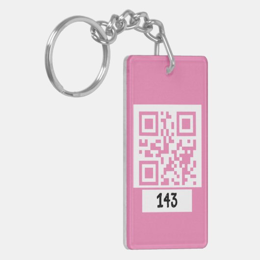 143 geheim QR codebericht, decodeer het, zeg het.  Sleutelhanger (Voorkant Links)