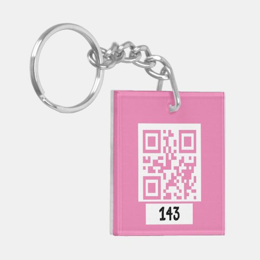 143 geheim QR codebericht, decodeer het, zeg het.  Sleutelhanger (Voorkant Links)