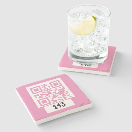 143 geheim QR codebericht, decodeer het, zeg het. Stenen Onderzetter (Zijkant)