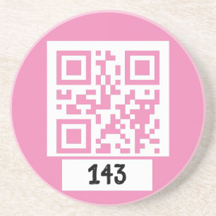 143 geheim QR codebericht, decodeer het, zeg het. Zandsteen Onderzetter