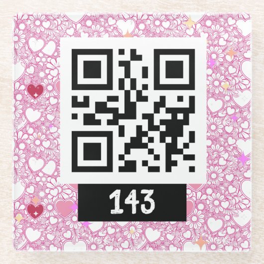 143 geheime QR-code bericht, zeg het decodeer het. Glazen Onderzetter (Voorkant)