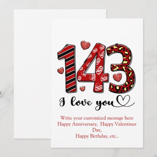 143 Ik hou van jou Gepersonaliseerd Valentijns Jub Feestdagenkaart (Voorkant / Achterkant)