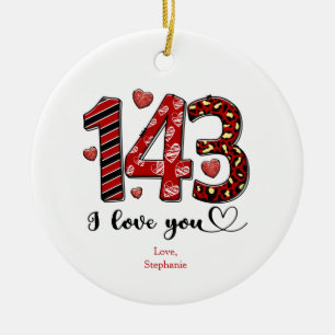 143 Ik hou van jou Gepersonaliseerd Valentijns Jub Keramisch Ornament