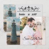 143 Lighthouse Waterverf Volledige foto Opslaan va Save The Date (Voorkant / Achterkant)