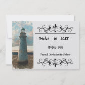 143 Lighthouse Waterverf Volledige foto Opslaan va Save The Date (Achterkant)