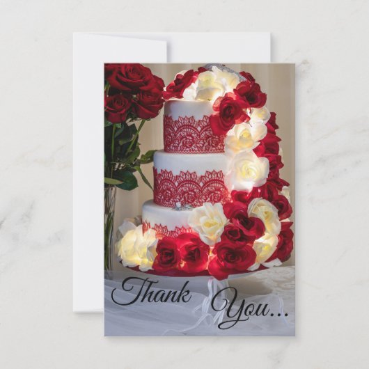 1458-Bruidstaart, Boeket, Ringen en Sluier Bedankkaart (Voorkant)