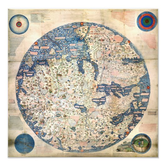 1458 World Map by Fra Mauro Foto Afdruk (Voorkant)