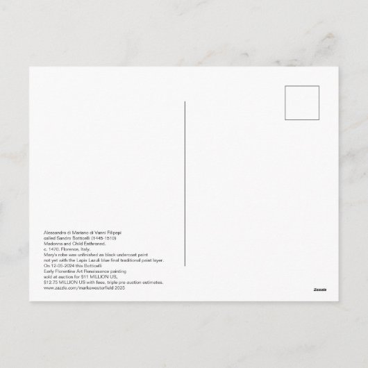 1470 Botticelli Madonna en kind op de troon Feestdagenkaart (Achterkant)