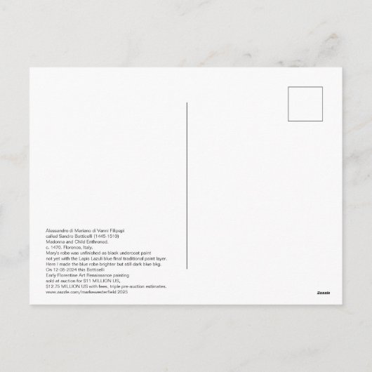 1470 Botticelli Madonna en kind op de troon Feestdagenkaart (Achterkant)