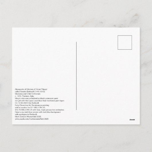 1470 Botticelli Madonna met kind op troon Feestdagenkaart (Achterkant)